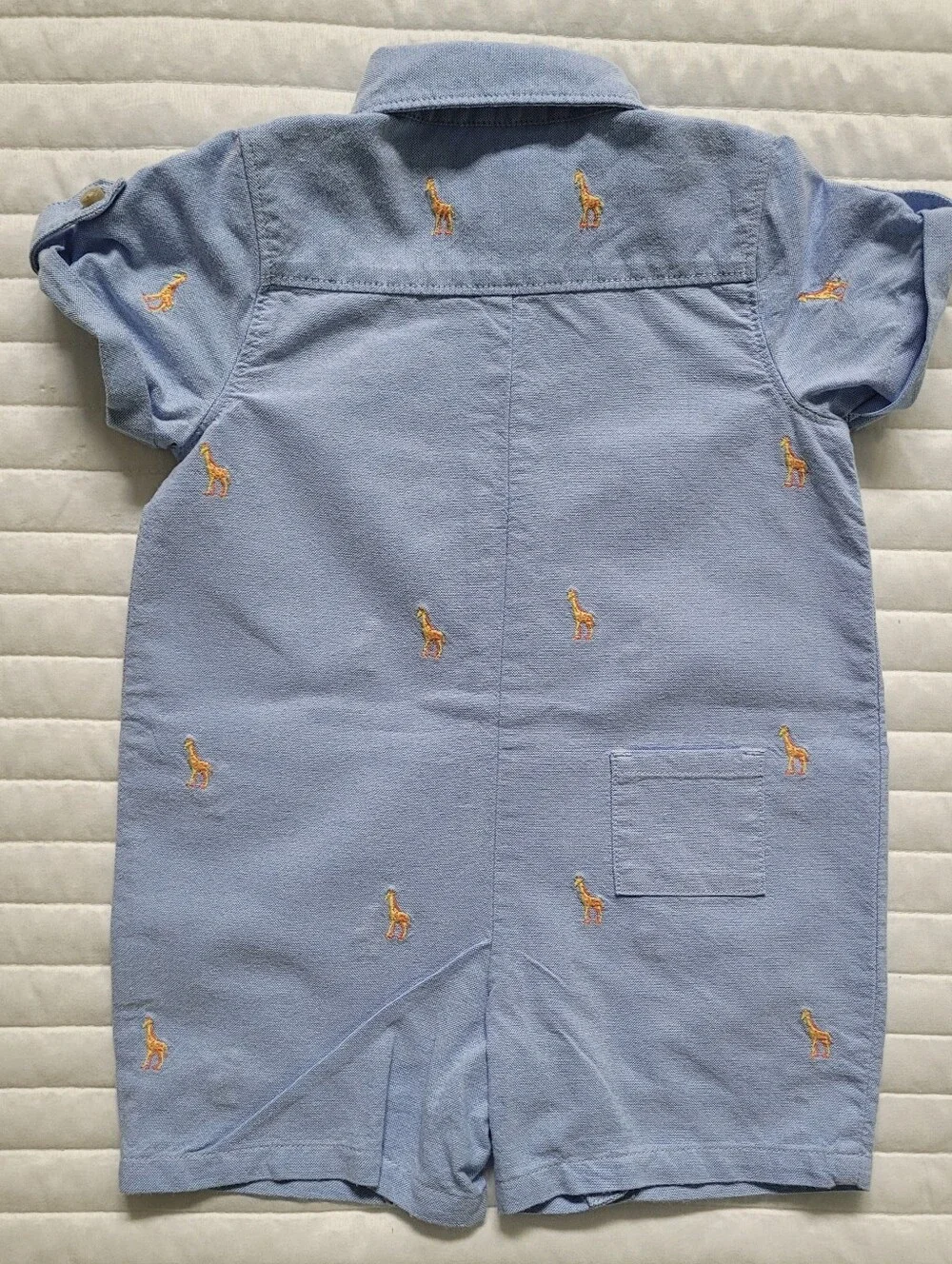 Janie and Jack Light Blue Romper with Giraffe Embroidery - Size 6-12 months